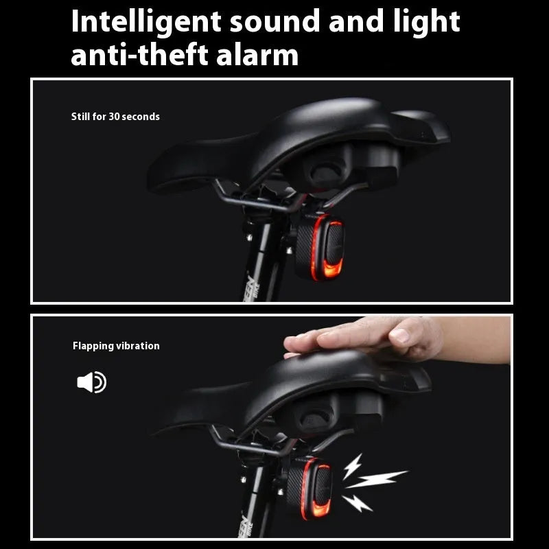Compact bicycle taillight with intelligent brake sensing and wireless remote control, 5.4x3.6x3.1cm
