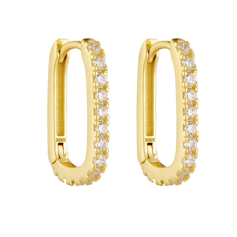 Sterling silver oval zircon geometric ear clip for women in white or yellow.