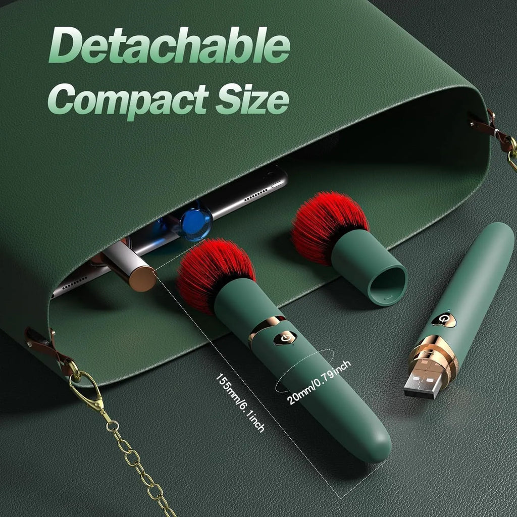 Shock makeup brush with button control and ABS plastic body in black, green, or gold