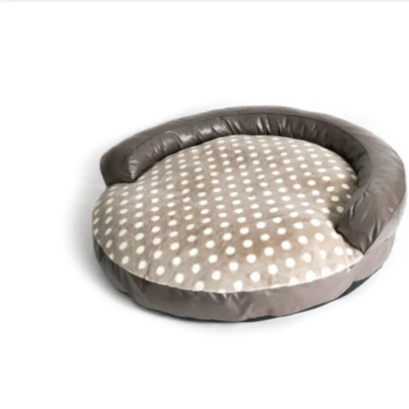 Large cloth dog bed mat in dot style khaki colour, 124 cm length, for indoor kennel use