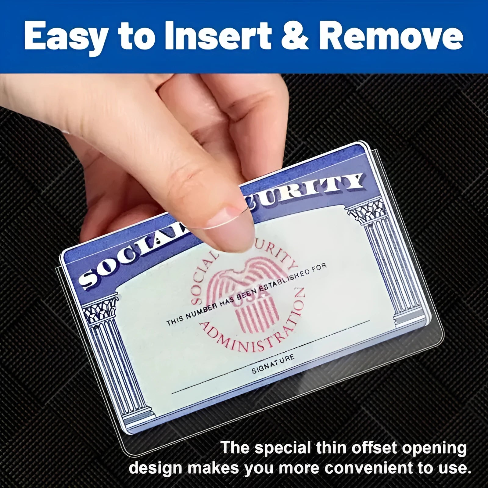 Transparent waterproof PVC social security card holder measuring 9.7 by 5.9 cm