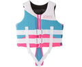 Children's EPE cotton life jacket snorkeling vest with belt, pink blue colour, front view