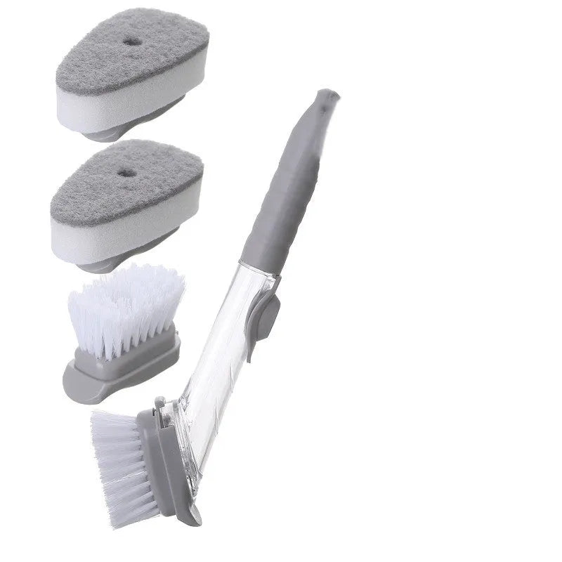 2 in 1 long handle cleaning brush with removable brush head and sponge for kitchen use