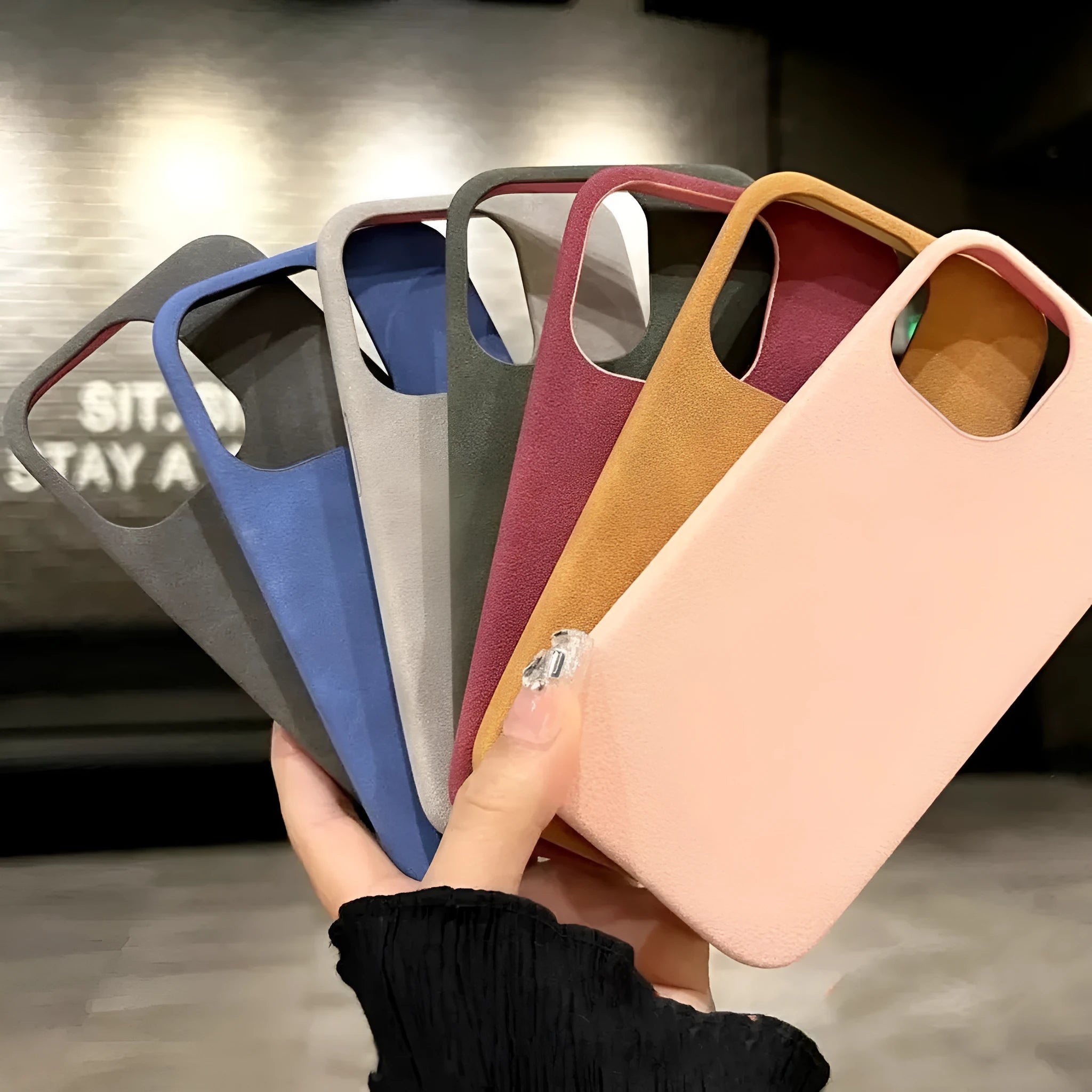 Imitation leather suede iPhone case in six colours with half-pack shockproof design