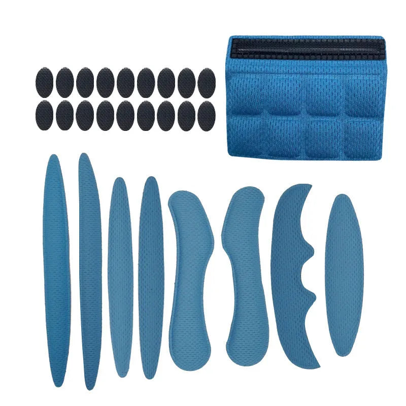 Universal cycling helmet breathable sponge liner with Velcro chin pad in blue, black, red, and grey colours