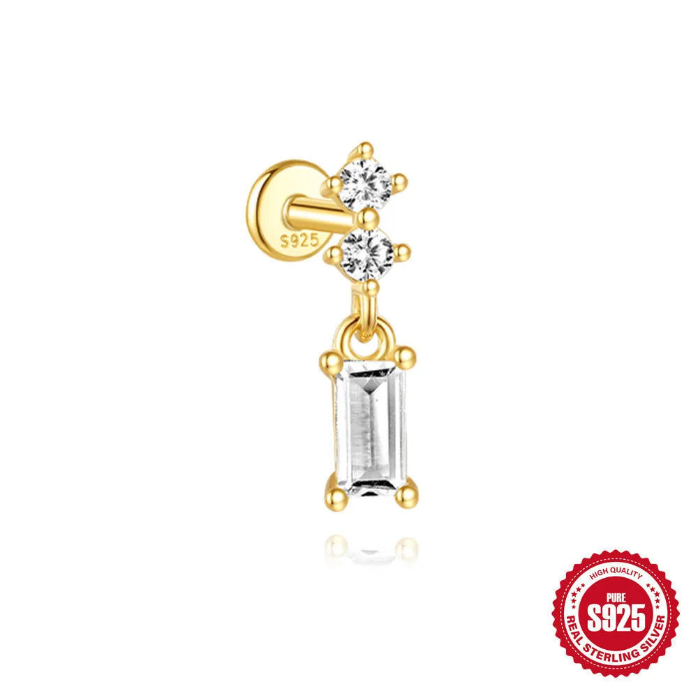S925 sterling silver water drop earrings with flat spiral piercing posts in gold colour