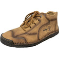 Men's leather high-top boots in army green colour with round toe and front lace-up design