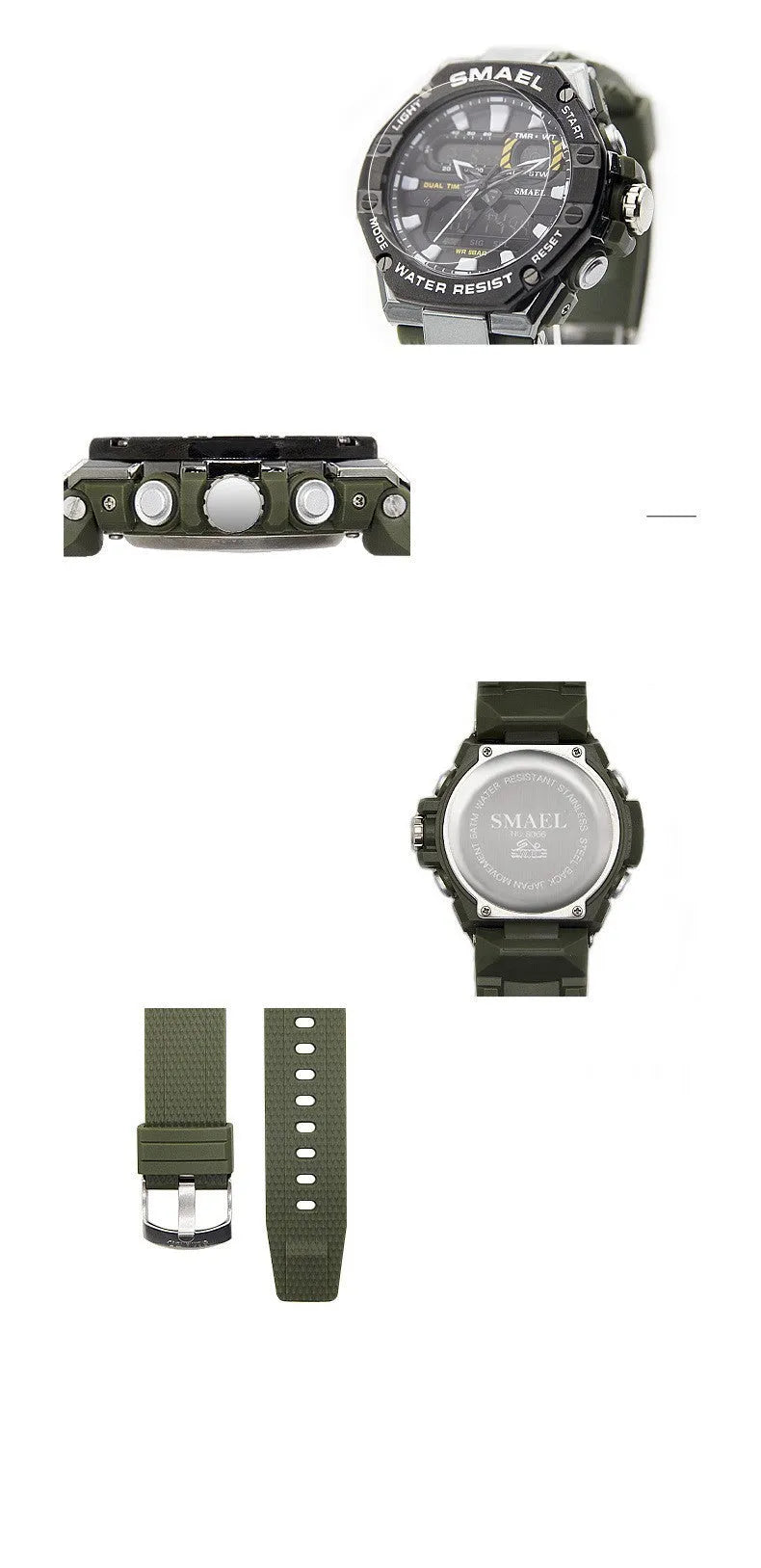 Men's digital alloy watch with 47mm dial, 50M water resistance, acrylic mirror, and steel blue strap