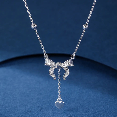 S925 silver butterfly heart clavicle chain necklace with adjustable 40-45cm O-ring chain