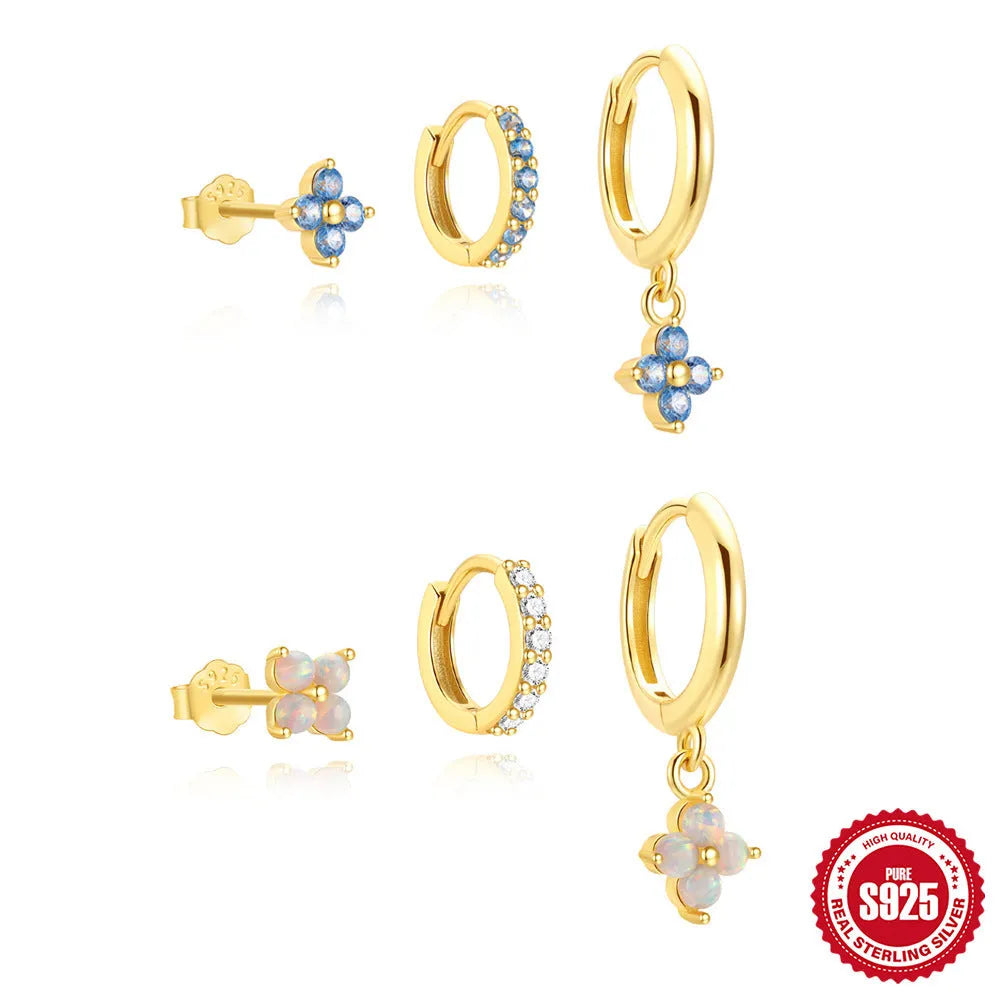 S925 sterling silver geometric classic petal earrings set of 3 in gold colour circle shape for women
