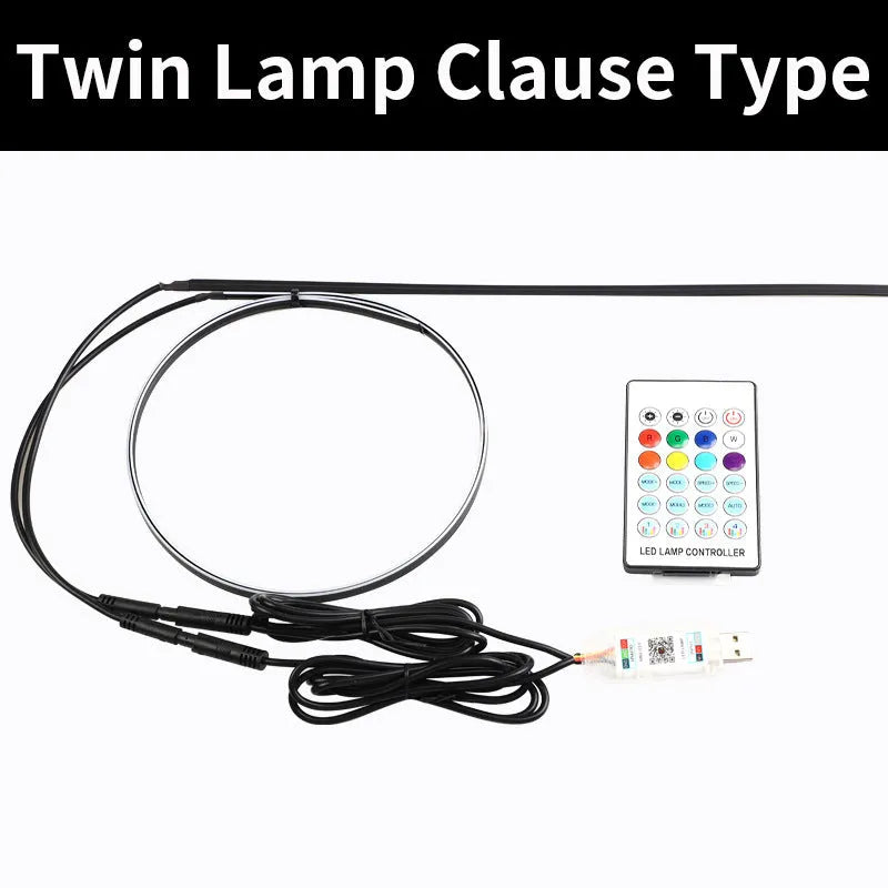 110 cm long aluminium alloy car ambience light strip with remote control on a car dashboard.