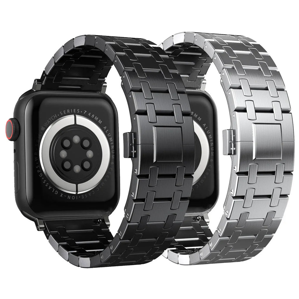 Stainless steel watch band in black, gold, rose gold, or silver for Apple 38-45mm and 22mm fittings