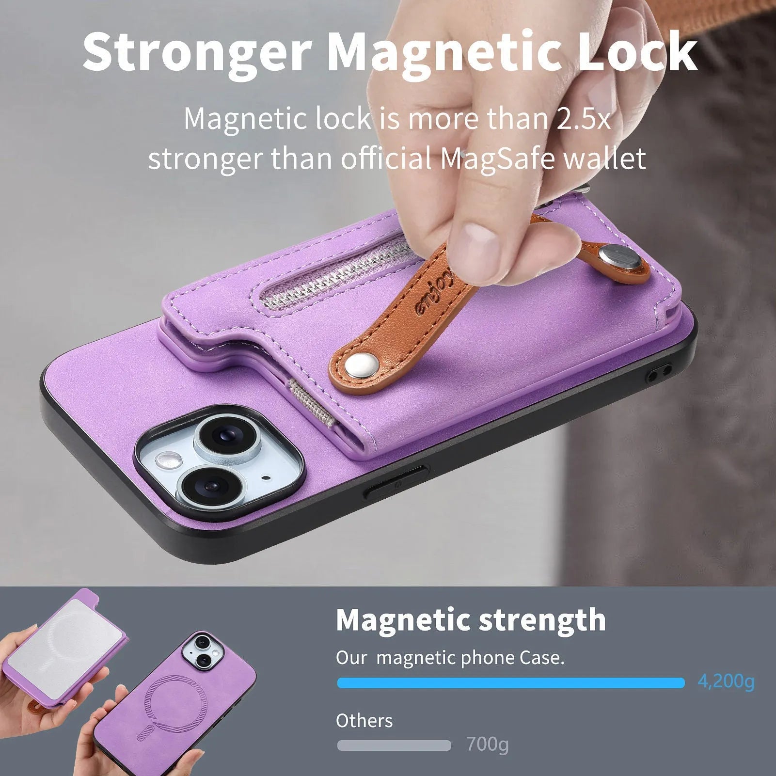 Flip open card holder wallet phone case for Apple iPhone with bracket and magnetic closure in black imitation leather