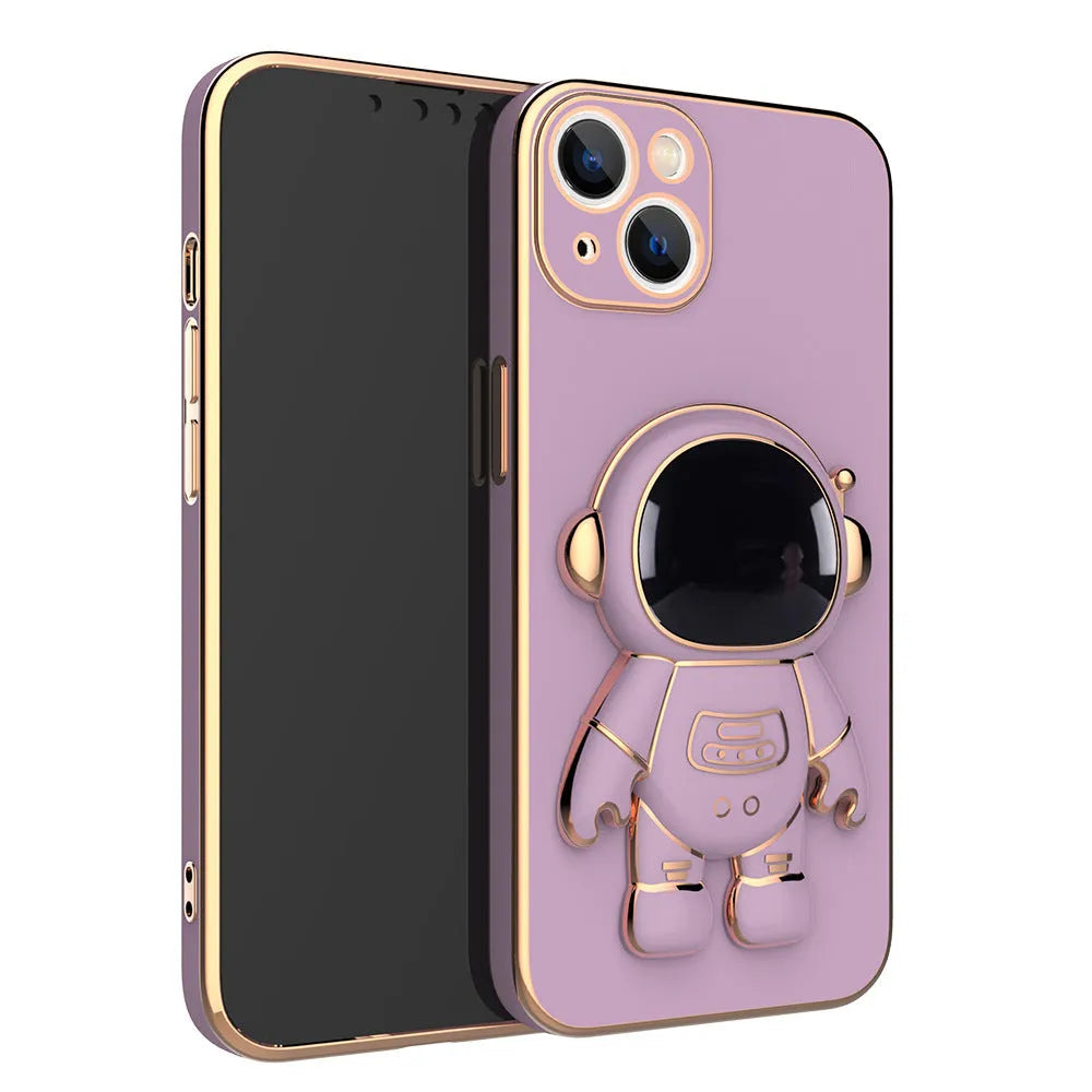 3D astronaut TPU phone case with electroplating bracket for iPhone 13 in grey