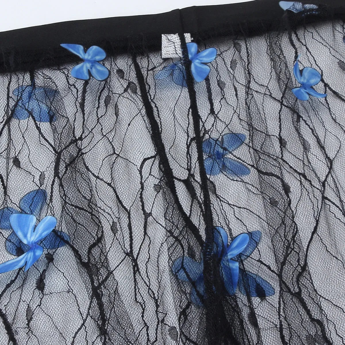 Black voile butterfly pattern women's bikini three-piece set with sheer polyester fabric