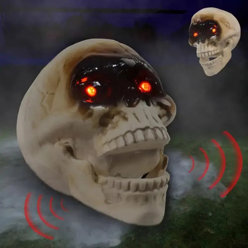 Animated floating skeleton skull head decoration Z270 open mouth electric head with scary sound