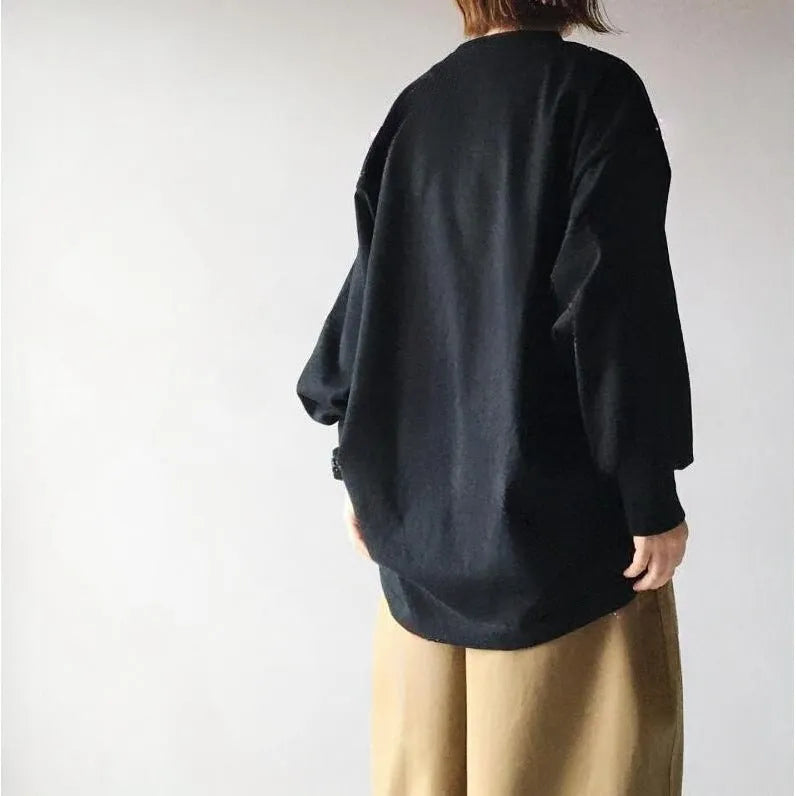 Women's lantern sleeve loose round neck sweater and wide leg cropped pants two-piece set in picture colour