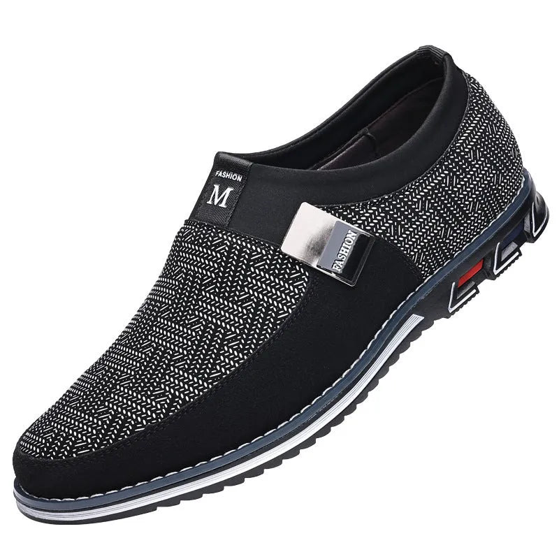 Men's low-top casual slip-on shoes in synthetic leather with square toe and rubber sole