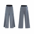 Double waist striped suit pants with raw denim stitching in grey, composite fabric, sizes S to XL