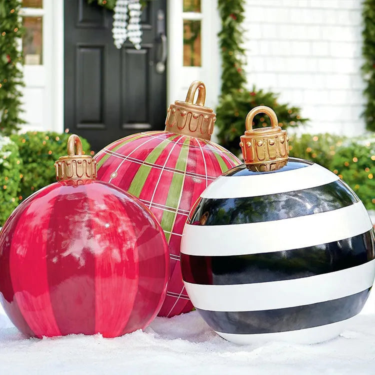 60cm PVC inflatable Christmas ball outdoor decoration in garden setting