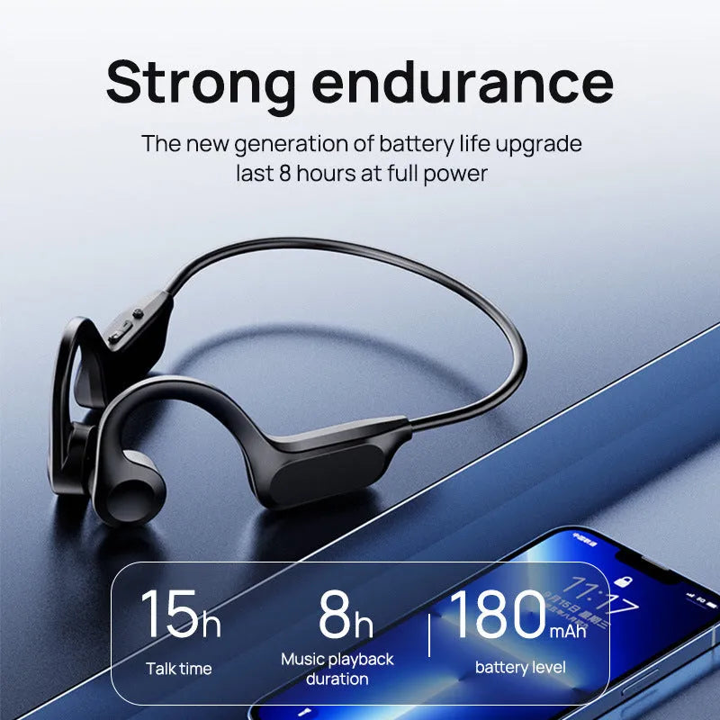 New Air Conduction Bluetooth Headset IPX7 waterproof open ear hanging clip style in KS 15 Black