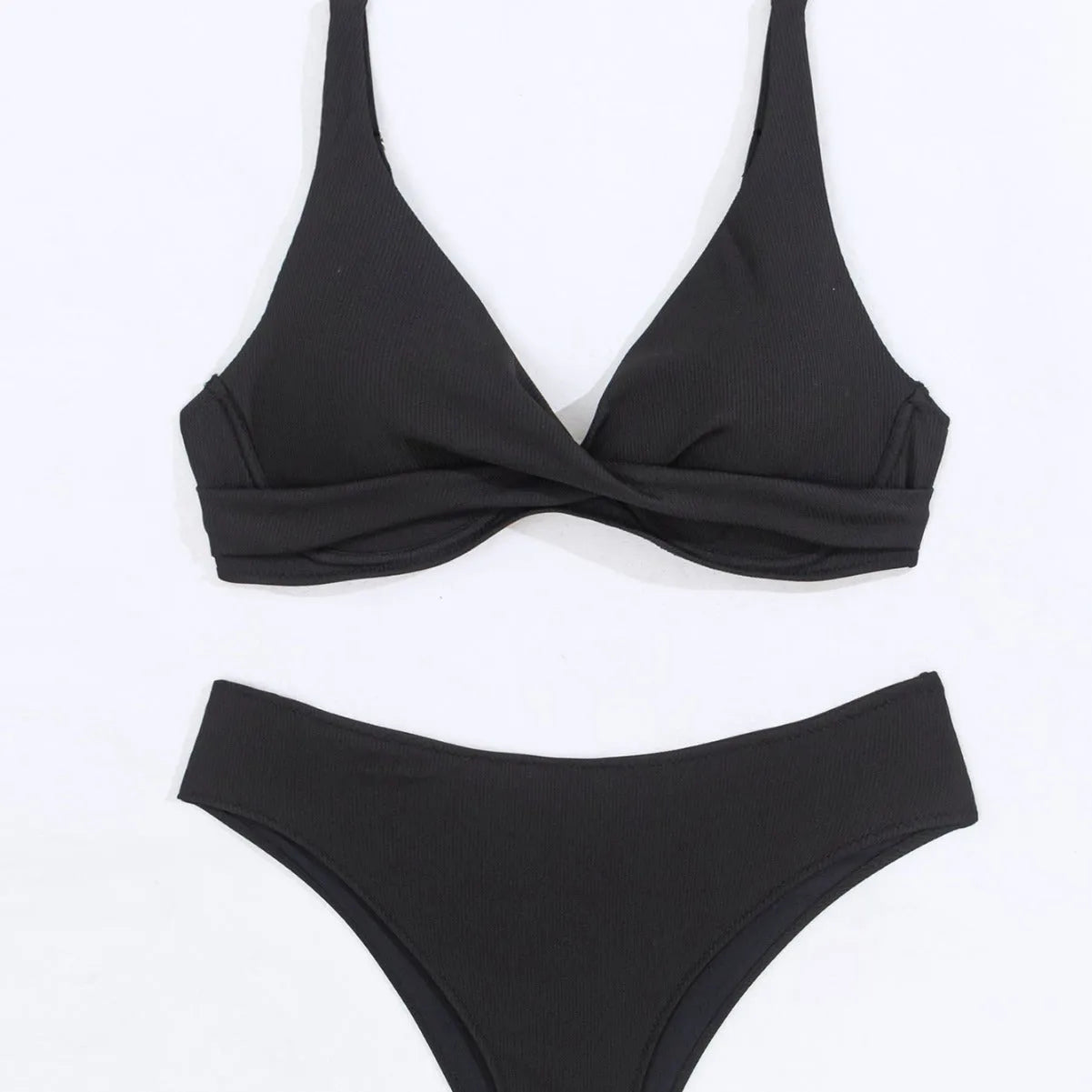Women's solid colour rib fabric bikini set with briefs bottom in polyester
