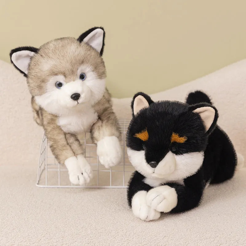 Plush simulation Shiba Inu doll in brown lying posture, 35cm height, super soft short plush fabric