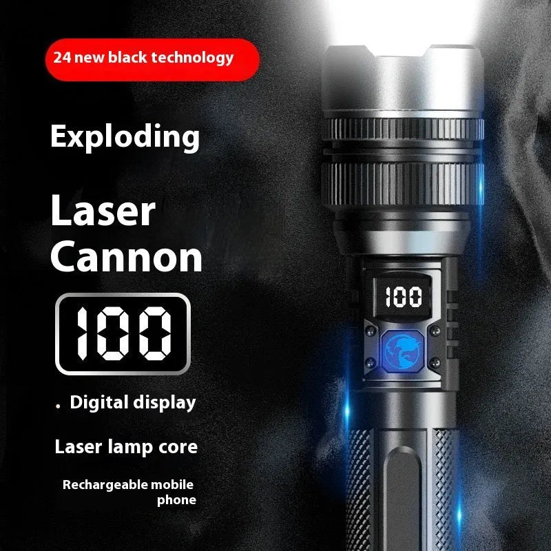 White laser digital display worklight flashlight with LCD screen and 1800mAh battery, portable PVC body