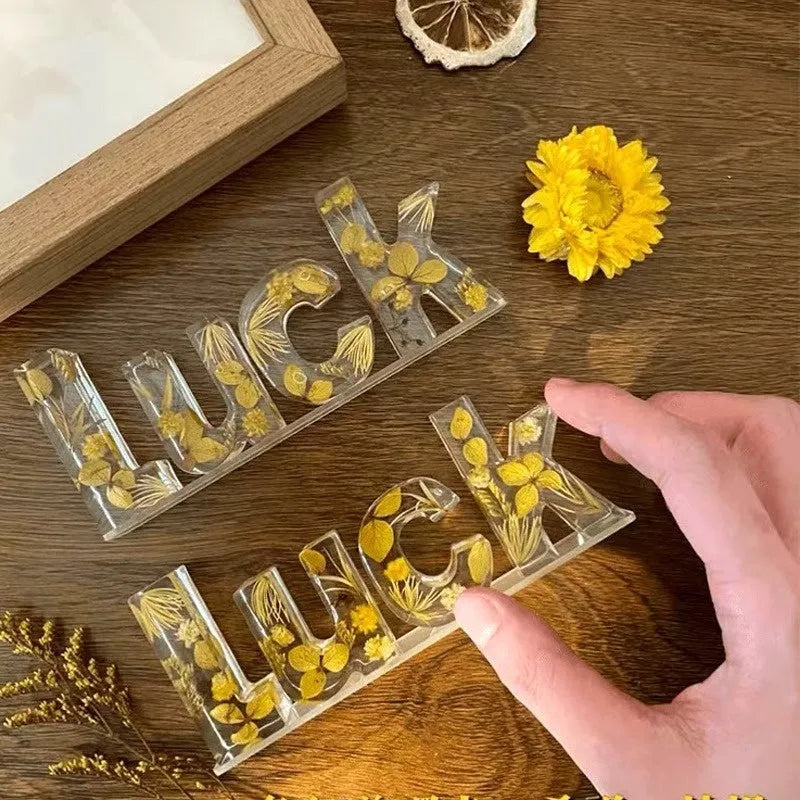 Letter small night lamp DIY kit with dried flowers, glue, tweezers, and mold in multiple colours