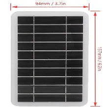 2W 5V portable solar panel charger with USB cable showing 157mm by 94mm dimensions