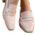 Women's slip-on square toe stiletto heels in light pink with imitation leather lining