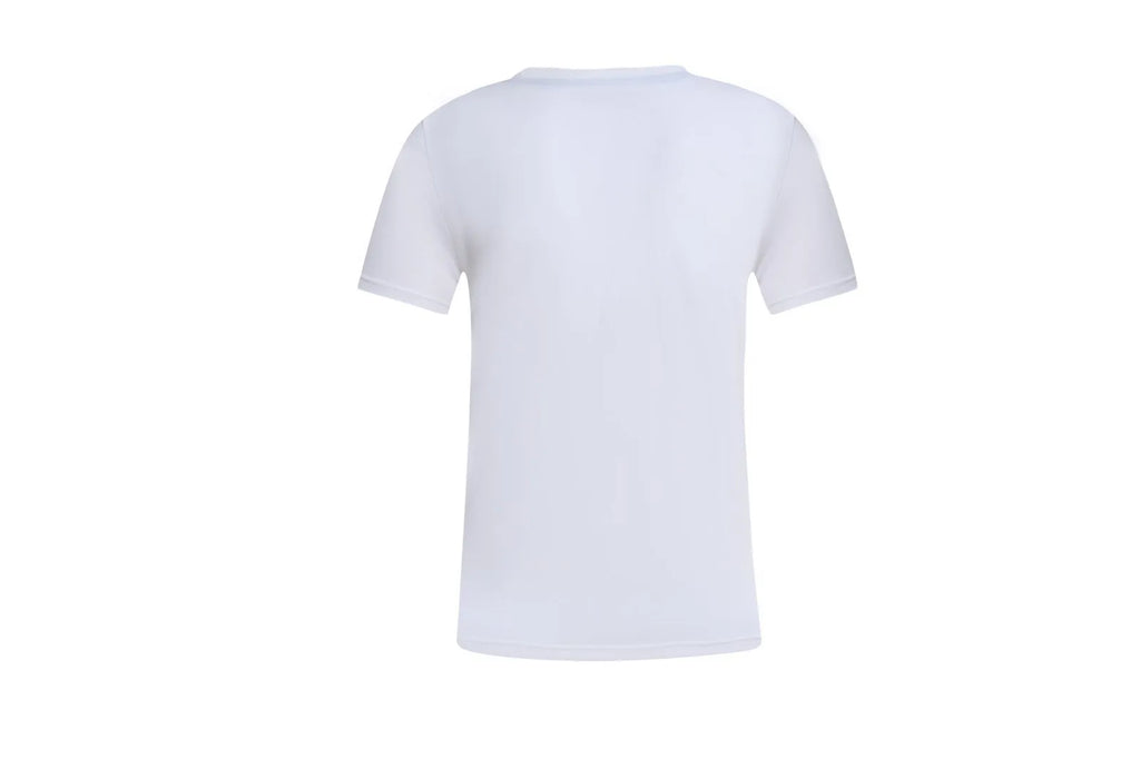 White cotton pullover overalls with short sleeves and a round neck, shown on a hanger.