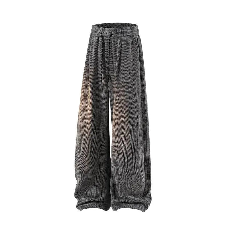 Lightweight hollow-out trousers with fleece lining and elastic waist in straight-leg silhouette