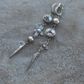 Antique silver geometric XINGX pendant earrings with rhinestone detailing
