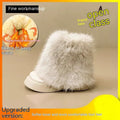 Women's solid-colour snow boots with fleece lining, rubber sole, and mid-heel, in black or white.