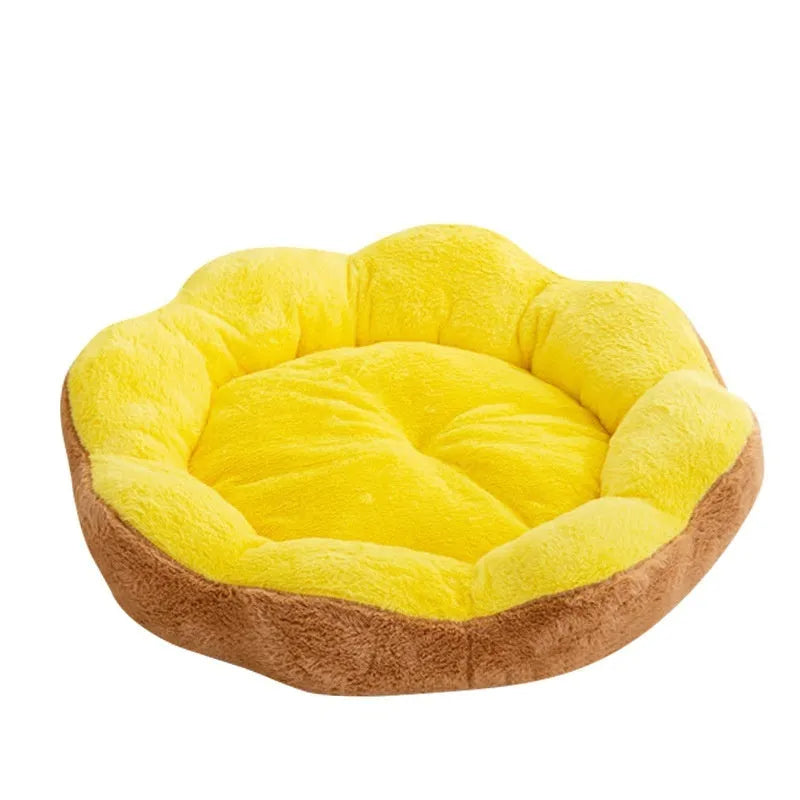 Round grey and black plush cat bed with a high, bolstered rim and a removable inner cushion shown beside it.