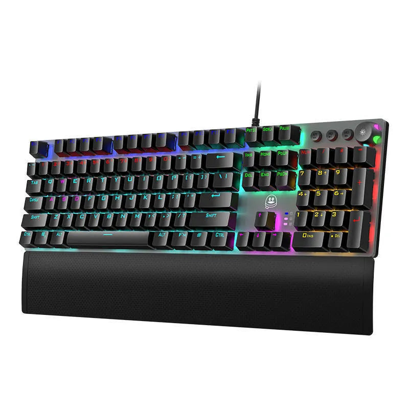 Rainforest Tarantula 95-key wired USB mechanical film gaming keyboard in magic colour, shown with or without hand rest