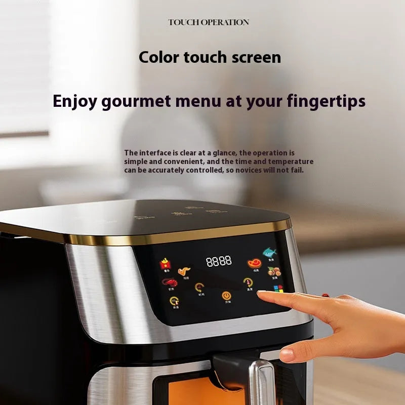 10L visual air frying oven with colour screen black gold, plastic body, 305x348mm, overheating protection