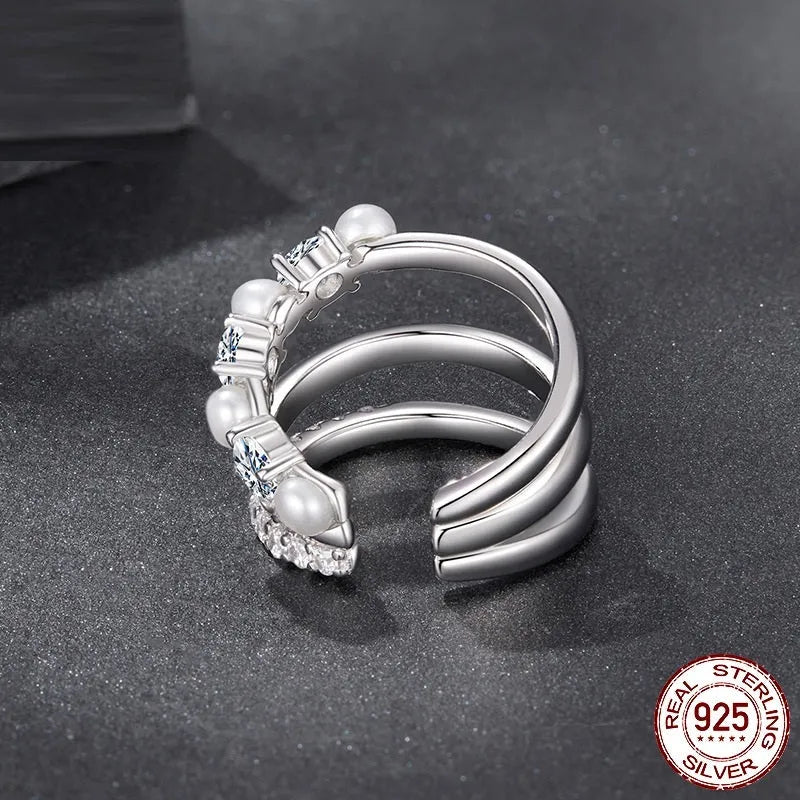 S925 sterling silver geometric ear clip with line design, electroplated finish, colour MSE106