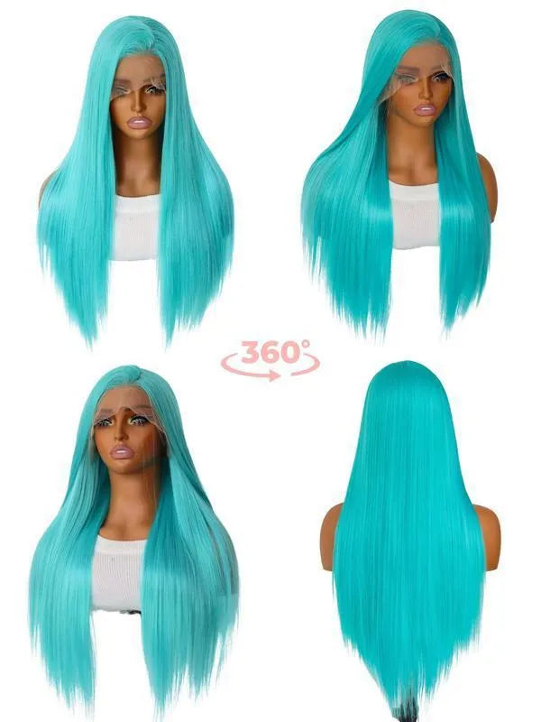 Women's long straight lace front wig 28 inches medium brown K silk fluffy style