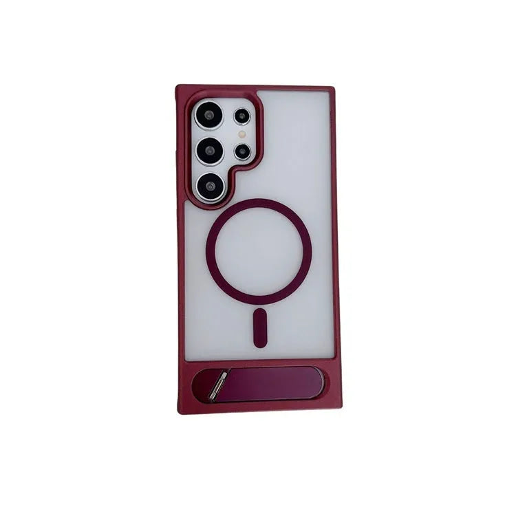 Samsung phone case with folding metal bracket, magnetic suction, and frosted skin-feeling finish