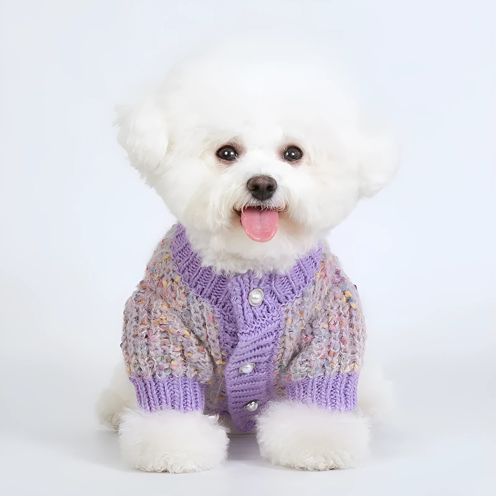 Purple dog cardigan sweater for small dogs in XL and XXL sizes with front opening