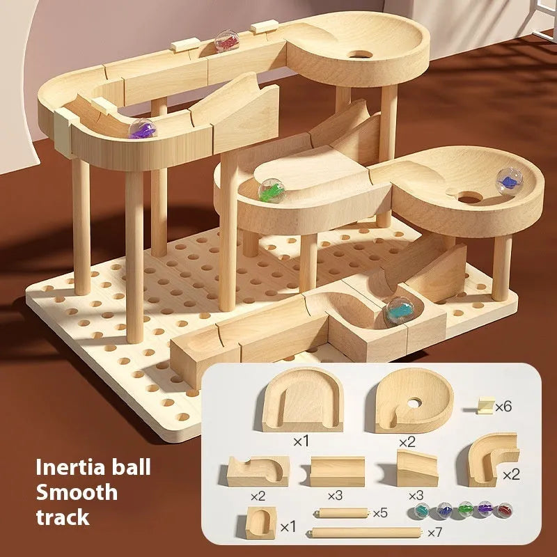 Children's wooden multi-layer inertial sliding car track toy in a colour slide variant for kids aged 4-6.