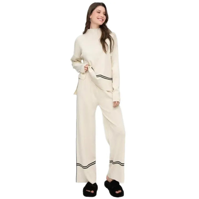 Womens knitted two-piece set in polyester and mercerised cotton, five colour options, one size