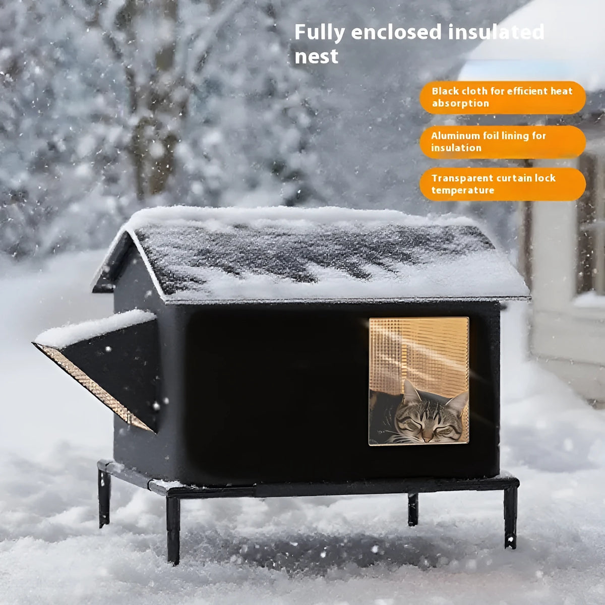 Black Oxford cloth outdoor cat kennel bed with lock temperature warmth for cages and kennels