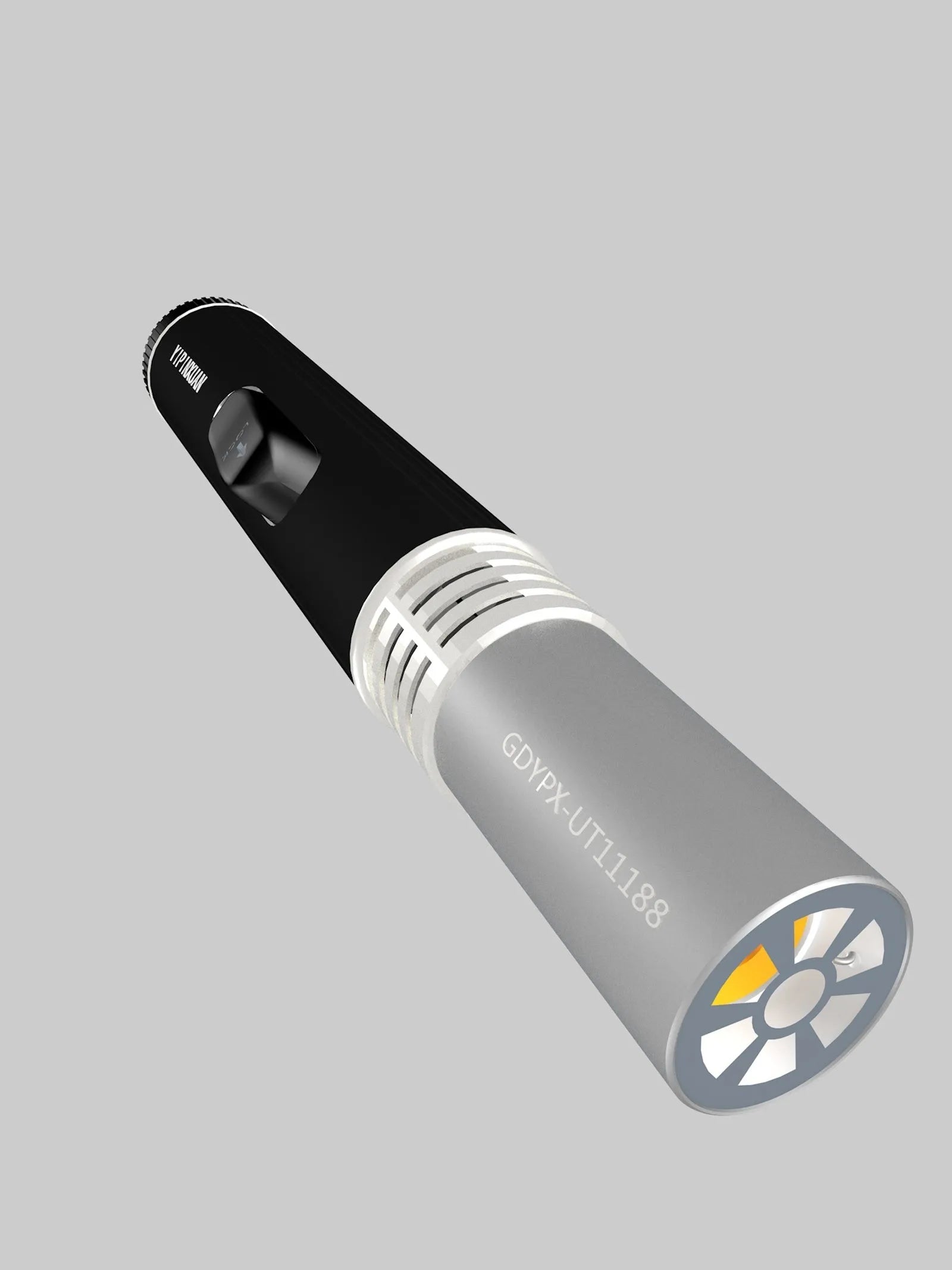 Black portable metal flamethrower torch with child safety lock for camping stoves.