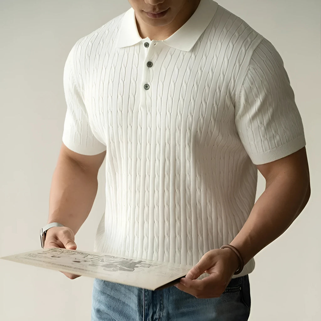 Men's short sleeve business commute top in khaki, black, or white colours with Asian sizing options