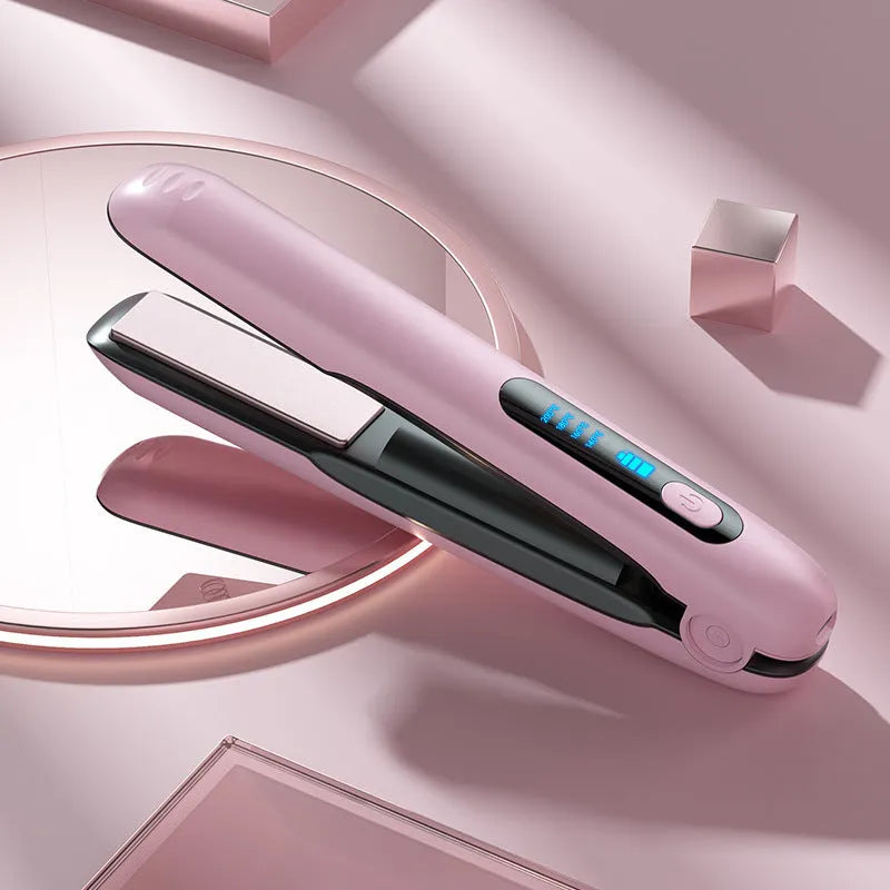 Wireless hair straightener flat iron in black with 28mm heating plate and LED temperature display