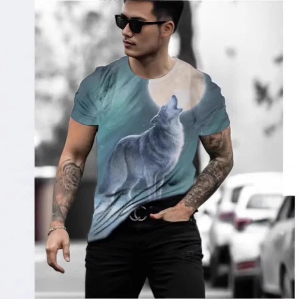 Men's retro 3D animal print T-shirt in bird eye polyester fabric with short sleeves