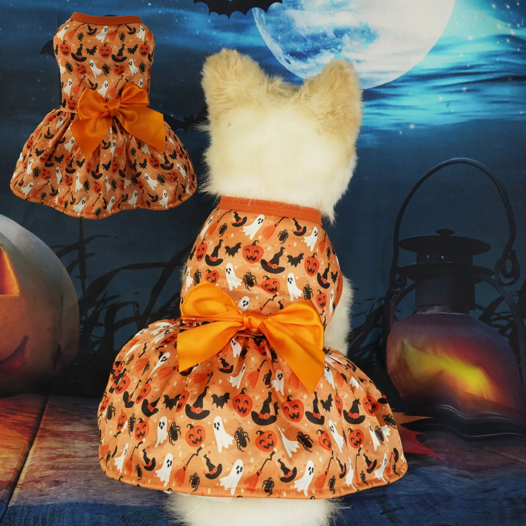 Orange polyester pet Halloween dress for dogs and cats in size M